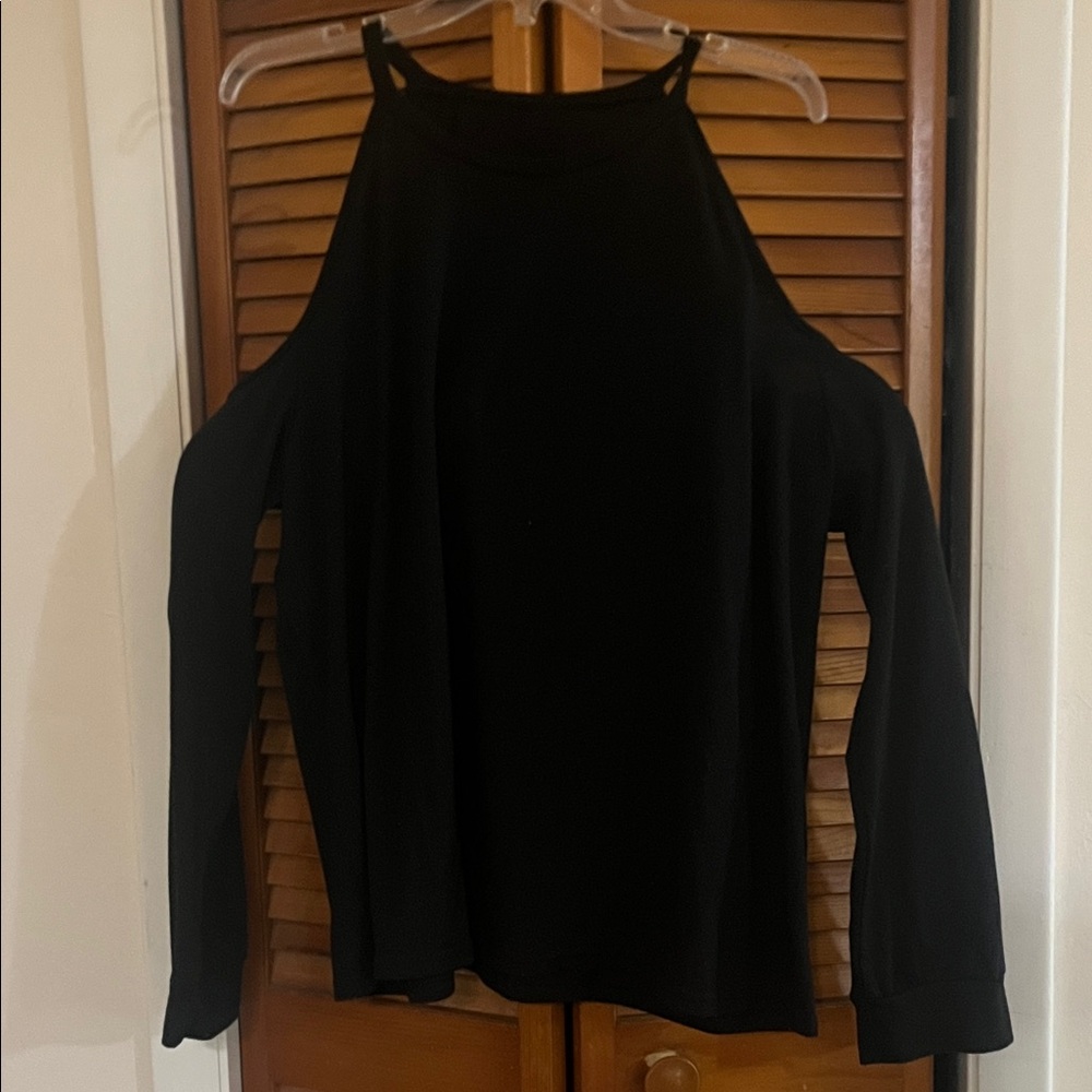 SHEIN Black Cold-Shoulder Long Sleeve Top